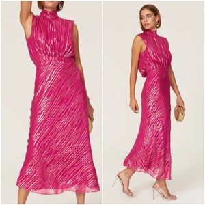 Saloni fleur dress silk metallic fibre Pink Gold Size 0 Drape Open Back